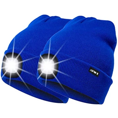 Abbildung von ATNKE 2Pcs Neue Warme LED beleuchtete Mütze,Unisex USB wiederaufladbare Laufmütze Ultra Bright 4 wasserdichte Lichtlampe Mehrfarbig/Blue
