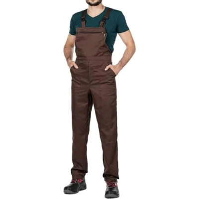 Abbildung von Mazalat Lange Latzhose mit Multifunktionstaschen Berufsbekleidung für Handwerker, Maurer, Dachdecker, Schreiner, Elektriker und viele andere Hohe Qualität Made in EU, Braun, M