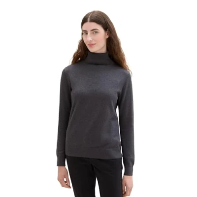 Abbildung von TOM Tailor Basic Rollkragen Strickpullover, Damen, Größe: XL, Evident anthracite melange