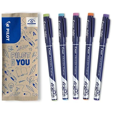 Abbildung von PILOT FriXion Fineliner, radierbarer 5er Set (Hellgrün, Hellblau, Pink, Orange, Violett)