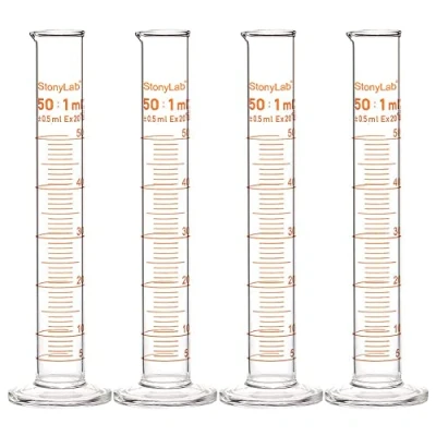 Abbildung von StonyLab 4er Pack 50 ml Borosilikatglas Labor Zylinder Messzylinder, Glass Cylinder