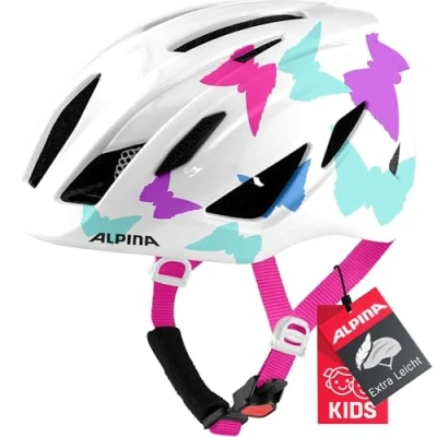 Abbildung von ALPINA PICO Leichter, Optimal Klimatisierter &amp; Bruchfester Fahrradhelm Mit Fliegennetz Für Kinder, pearlwhite butterflies gloss, 50 55 cm