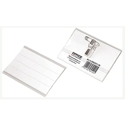 Abbildung von OFFICER PRODUCTS Kunststoff Namensschilder Namensschild / 50 Stück 90x57mm/ Ausweishalter/mit Einsteckschildern/mit Kombi Halter: Ansteck Nadel &amp; Clip/ID Kartenhalter/Visitenkarten, 20023311 90