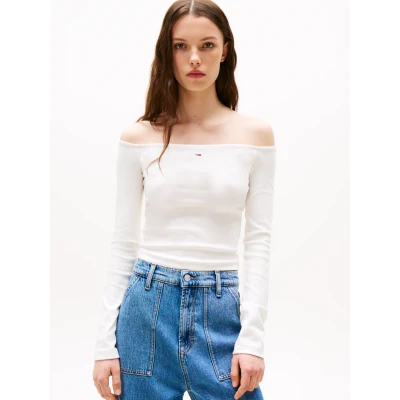 Abbildung von Tommy Jeans Essential BOAT NECK Langarmshirt, Damen, Größe: 32, Ecru