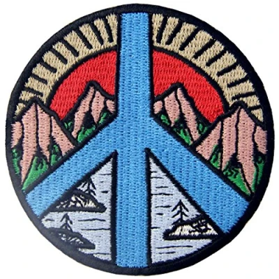 Abbildung von Aufnäher, bestickt, Design: Friedenszeichen, Berg und Fluss, zum Aufbügeln oder Aufnähen