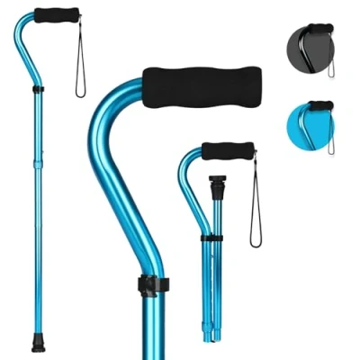 Abbildung von supregear Gehstock für Damen und Herren, Leichter Verstellbarer Offset Gehstock, Tragbarer Faltbarer mit Weichem Gepolstertem Griff, Robuste Gehhilfe Senioren Erwachsene, Blau