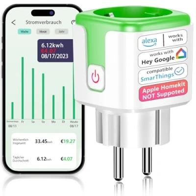 Abbildung von SURFOU WLAN Zeitschaltuhr Steckdose mit Stromverbrauchsmesser, Stromzähler für VeSync APP Fernsteuerung, Smart Plug Funktioniert Alexa, Google Home, Kein Hub Notwendig, 16A (1 Pack)