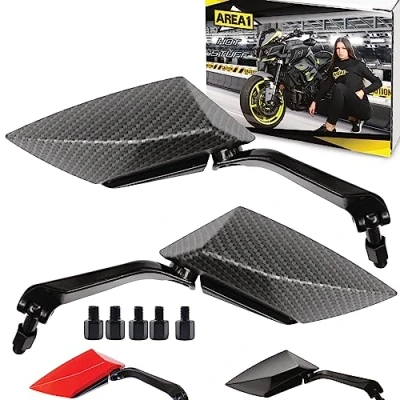 Abbildung von Area1 F1 Sport Motorradspiegel carbon Motorrad Rückspiegel Set (rechts+links) 2xM10 Rechtsgewinde. Kompatibel mit Mondial KOCA