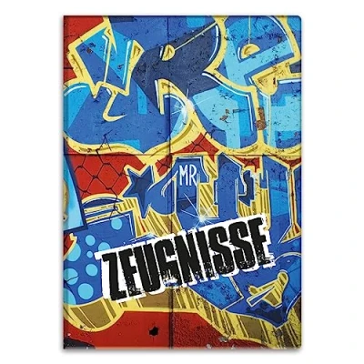 Abbildung von itenga Zeugnismappemit Motiv DIN A4 Dokumentenmappe Zeugnisse für Kinder Jugendliche Schüler Mädchen (Grafitti)