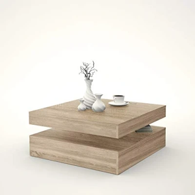 Abbildung von FORTE Coffee Tables Couchtisch mit Ablagefläche und rotierender Tischplatte, Holzwerkstoff, Sonoma Eiche Dekor, 78 (93) x 34,3 cm