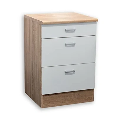 Abbildung von ANDY Moderner Schubladenschrank Küche in Eiche Sonoma Optik, Weiß matt Geräumiger Küchenschrank mit viel Stauraum 60 x 90 cm (B/H/T)