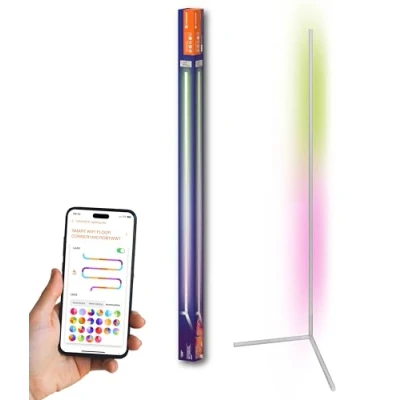 Abbildung von LEDVANCE SMART+ WIFI LED Eck Stehleuchte, 140cm, weiß, 14W, 1170lm, regulierbares Weiß &amp; Farblicht, dimmbar, DIY Musikrhythmusfunktion, lange Lebensdauer, App steuerbar, 2700 6500K
