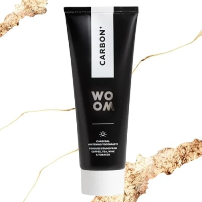 Abbildung von Woom Carbon+ Premium Toothpaste Whitening Zahnaufhellung Schwarze Aktivkohle Zahnpasta Paste für Weiße Zähne Zahncreme mit Fluorid 75ml
