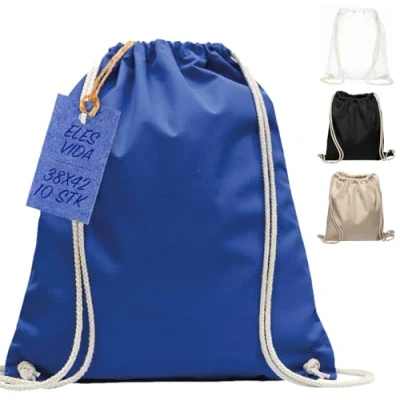 Abbildung von Baumwollbeutel 10 Stück 38x42cm Sportbeutel Rucksack Stofftasche Turnbeutel Bag, Beutel, Baumwollbeutel, Jutebeutel OEKO TEX® zertifiziert Stoffbeutel Einkaufsbeutel Gym zum bemalen (Royalblau)