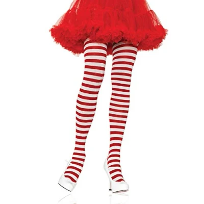 Abbildung von Leg Avenue 7100Q Damen Plus Größe Gestreiftes Strümpfhose Kostüm, weiß/rot, 3X/4X