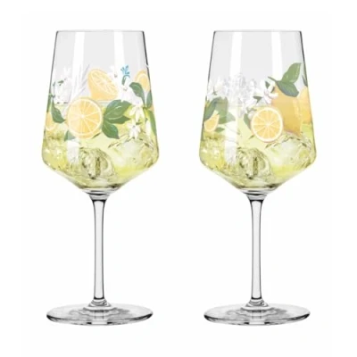 Abbildung von RITZENHOFF 6041006 Limoncello Glas 500 ml 2er Set Serie Sommertau 2 Stück für Aperitif, Zitronen Motiv bunt Made in Germany