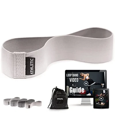 Abbildung von ATHLETIC AESTHETICS Premium Stoff Fitnessbänder [Textil Fitness Band (grau) Einzeln &amp; als Set + Tasche und Videokurs] Miniband Fitnessband Trainingsband Sport Bänder Resistance Bands für Booty