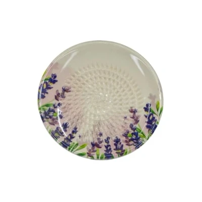 Abbildung von Kaladia Keramik Reibeteller/Keramikhobel ideal für Ingwer, Parmesan etc. mit Lavendel Durchmesser: 12 cm handgemacht &amp; handbemalt Made in Spain