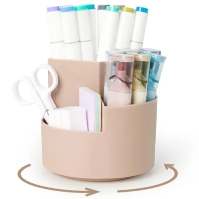 Abbildung von AiQInu Drehbarer Stiftehalter, 360Rotierende Stiftehalter Schreibtisch Organizer mit 3 Fächern, Große Kapazität, für Büro Aufbewahrung &amp; Organisation, Make Up, Bastel