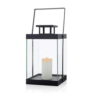 Abbildung von blomus FINCA Laterne M aus pulverbeschichtetem Metall, Windlicht, exklusive Optik, modernes Wohnaccessoire, stimmungsvolle Atmosphäre, Indoor Nutzung (H / B T: 36,5 x 21 cm, Schwarz, 63687)