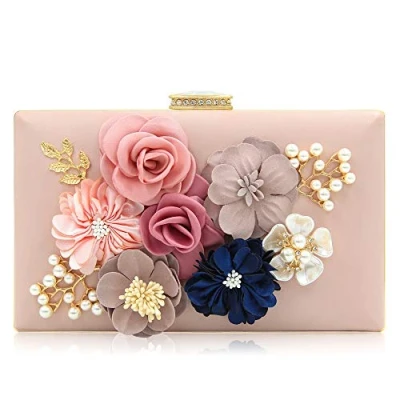 Abbildung von Milisente Damen Clutch Tasche Blumen Abendtasche Hochzeit Bag Elegante Handtasche (Rosa)
