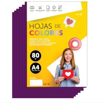 Abbildung von Buntes Papier A4 80g für Drucker &amp; Basteln, Farbige Blätter Kinder, Kreativprojekte, Karten Schule M office (250 Blatt, Violett)