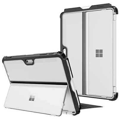 Abbildung von Fintie Hülle für Microsoft Surface Go 4 (2023) / 3 (2021) 2 (2020) (2018), Stoßfeste Robuste Schutzhülle mit Stifthalter Original Ständer, Type Cover Kompatibel, Klar(Matt)