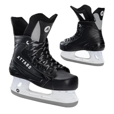 Abbildung von ATTABO Hockey Schlittschuhe Herren in Schwarz Größe 45 EU Eishockey mit Schnürung Eislaufschuhe Edelstahlklinge Ice Skates Für Anfänger bis 100 kgKomfortabel und Warm