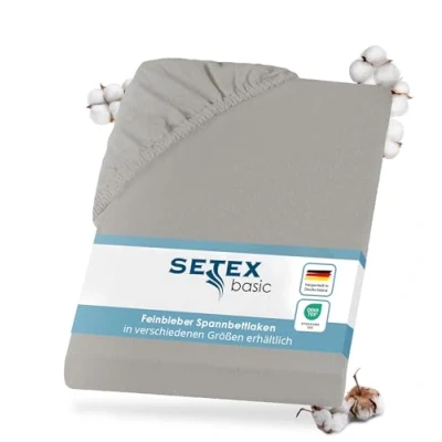 Abbildung von Setex Feinbiber Bettlaken mit Gummizug kuschelig weich Biber Spannbettlaken aus 100% Baumwolle rundum Spanngummi Bettwäsche ganzjährig Betttuch 90x200 cm Silber