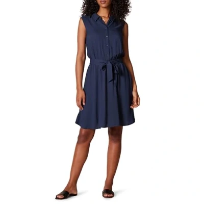Abbildung von Amazon Essentials Damen Ärmelloses, gewebtes Hemdkleid, Marineblau, M