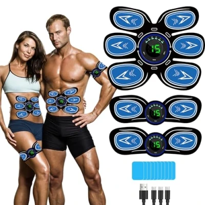 Abbildung von EMS Trainingsgerät, Bauchmuskeltrainer Elektrisch, Sicher Effektiv Schneller Bauchtrainer, Ganzkörper Bauchmuskeltrainer, 6 Modi &amp; 15 Intensitäten, 10 Stück Ersatzpads