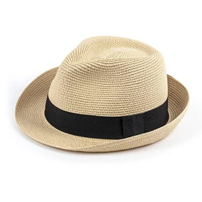 Abbildung von DRESHOW Damen Panama Hut Breiter Krempe Stroh Sommer Fedora Strohhut Aufrollen Strand Rollbar UV Sonnenhut UPF 50 +