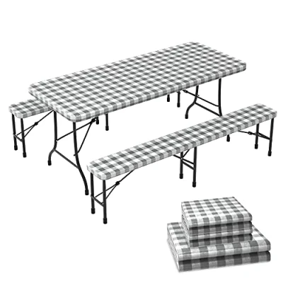 Abbildung von VOUNOT Outdoor Tischdecken 3er Set, Elastische Rechteckige Gartentischdecke, Geeignet für Garten, Balkon und Camping, Abwaschbar Abwischbar Wetterfest, 183cm