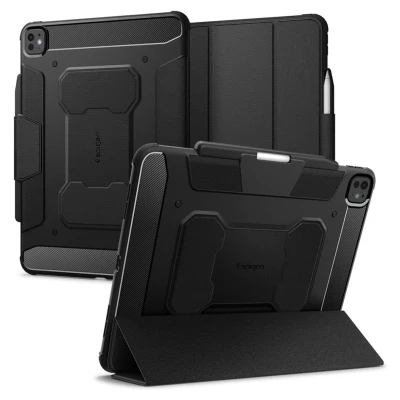 Abbildung von iPad Pro 13 (2024) M4 Hülle: Spigen Rugged Armor Bookcase Kunstleder Tablet Hüllen
