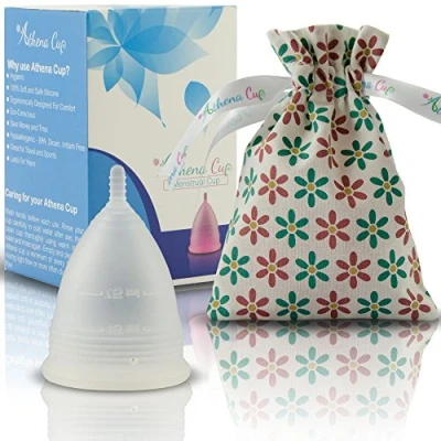 Abbildung von Menstruationstasse Größe 1 (klein) für leichte Blutung 12 Stunden Schutz wiederverwendbarer Menstruationsbecher Menstruations Cup (Modell 1, weiss) von ATHENA