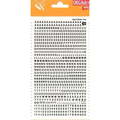 Abbildung von APLI DD59F Buchstaben und Zahlen übertragbar, schwarz. Ziffern 3 mm Schwarz