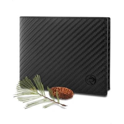 Abbildung von Wolfstrøm Geldbörse Herren Leder &#039;Nørge&#039; Tri Fold Portemonnaie RFID Blocker 6 Karten Fach, Ausweis Großes Zusatzfach, Scheinfach, Kleingeldfach Carbon