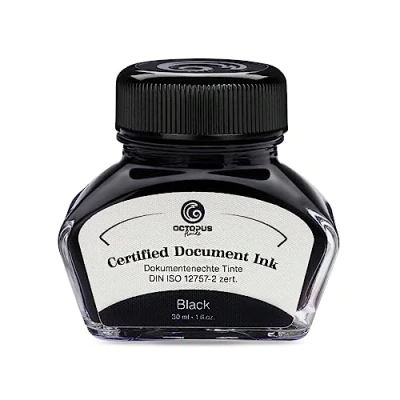 Abbildung von Octopus Fluids Document Ink black, dokumentenechte Tinte, zertifiziert nach DIN ISO 12757 2, schwarz, 30 ml