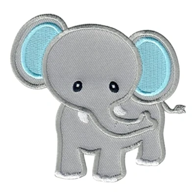Abbildung von PatchMommy Elefant Patch Aufnäher Applikation zum Aufbügeln Bügelbild (Grau/Blau) für Kleidung Jeans Jacken Kinder Baby