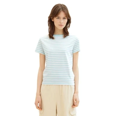 Abbildung von TOM Tailor Denim Tmodern stripe Tshirt print, Damen, Größe: Small, White mint