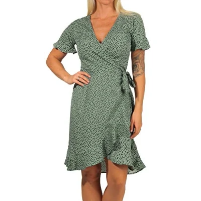 Abbildung von ONLY Damen Blusen Wickelkleid Lockeres Midi Kurzarm Tunika Dress Knielang mit Bindegürtel ONLOLIVIA, Farben:Grün 2, Größe:36