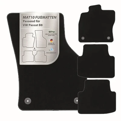 Abbildung von MAT10 Auto Fußmatten passend für VW Passat B8 (ab BJ 11/2014, Typ 3G) aus Velours 4 teiliges Automatten Set langlebige Erstausrüsterqualität, Made in Germany, Schwarz