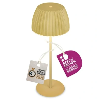 Abbildung von BRILONER Riffle LED Tischlampe kabellos IP44 mit Lichtkante, Touchdimmer, Akku tauschbar, Nachttischlampe, Leselampe, Lampe, German Design Award Winner 2025, 14,5x36,5 cm, Grün