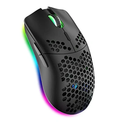 Abbildung von Kabellose Gaming ,Computer Maus mit Honeycomb Gehäuse, 11 RGB Chroma Hintergrundbeleuchtung, 3.400 DPI, 6 programmierte Tasten,USB Empfänger,Energiesparend,Kabellose für PC / Mac Schwarz