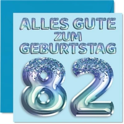 Abbildung von Stuff4 82. Geburtstagskarte für Männer Blau Glitzerballons Alles Gute zum Geburtstagskarten 82 Jährige Mann Papa Urgroßvater Opa, 145mm Zweiundachtzig Geburtstag Grußkarten