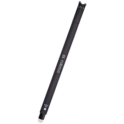 Abbildung von Legami Radierbarer Gelschreiber, Kugel am Ende zum Entfernen der Tinte, ohne das Blatt abzunutzen Schwarze temperaturempfindliche 0,7 mm Durchmesser Spitze Kitty Thema