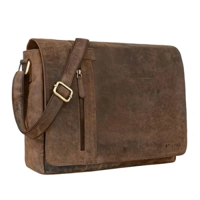 Abbildung von STILORD &#039;Nicolas&#039; Messenger Bag Leder Große Umhängetasche Laptoptasche 15,6 Zoll Aktentasche Business für Herren Damen Echtes Leder, Farbe:colorado braun