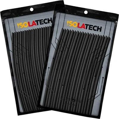 Abbildung von ISOLATECH Schrumpfschlauch Set Bündel 3:1 ohne Kleber unbeschriftet Schwarz Ø3mm 5,0 Meter in 25Stk x 20cm und Ø6mm 3,8 19Stk