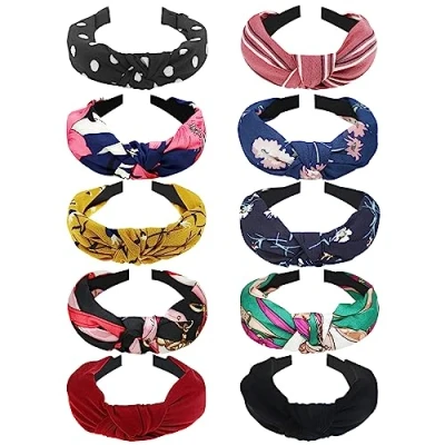Abbildung von DRESHOW 10 Stück Damen Boho Stirnbänder Kopfband Haarband Elastische Weiche Breite Stirnband Niedlich Haarschmuck Stoff Haarreif für Frauen und Mädchen