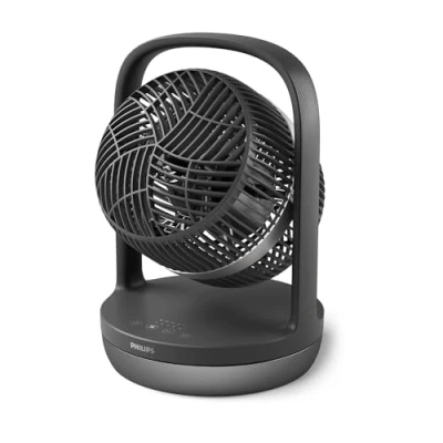 Abbildung von PHILIPS Oszillierender Tischventilator Serie 3000. Starke &amp; superleise SilentWings Technologie. 23dB. Luftumwälzung. Neigung 180. 12 Stunden Timer. Für Schlafzimmer, Haus Büro. Schwarz (CX3050/01)